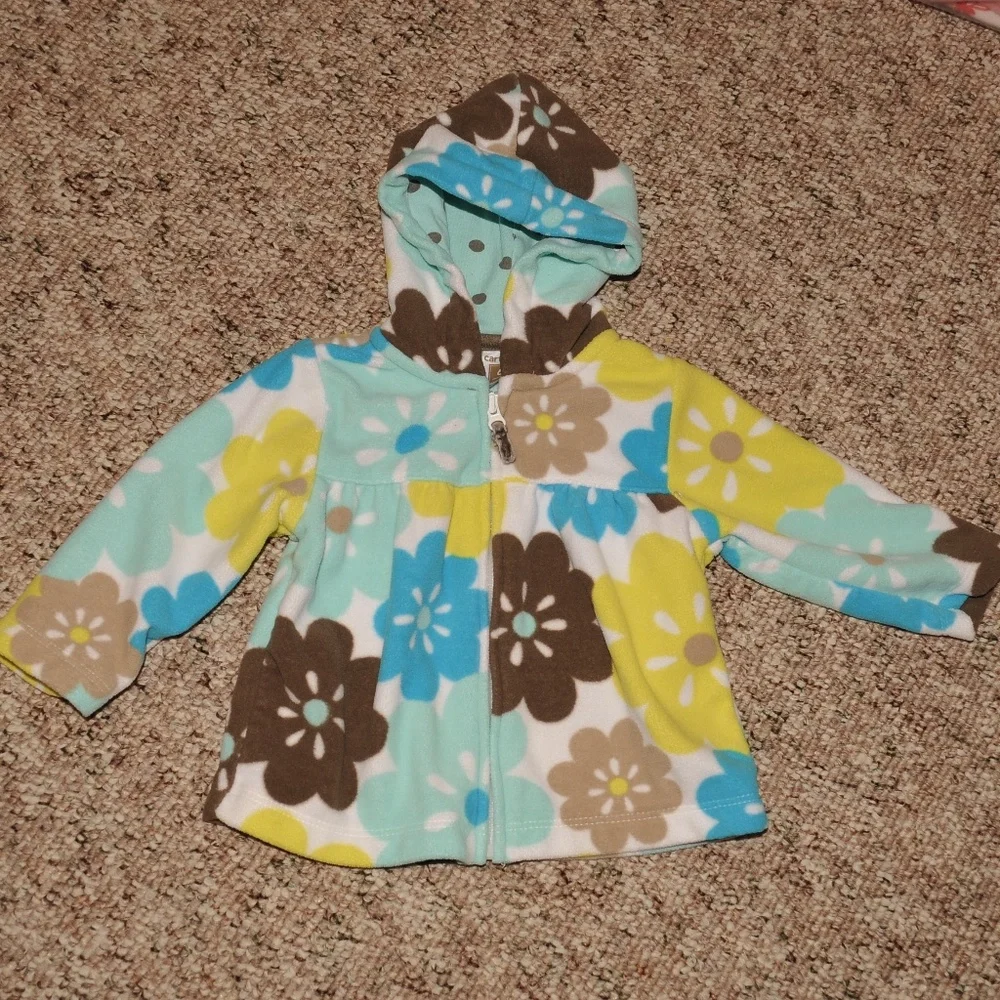 Flower Fleece Sweater‎ Zip Up Like New 6 Month 4098*